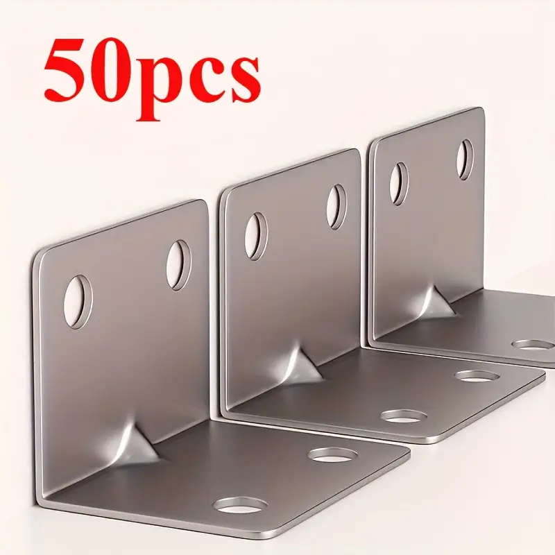 50pcs Stainless Steel Right Angle Brackets 90 Degree L-Shaped Support Metal Joint Corner Braces For