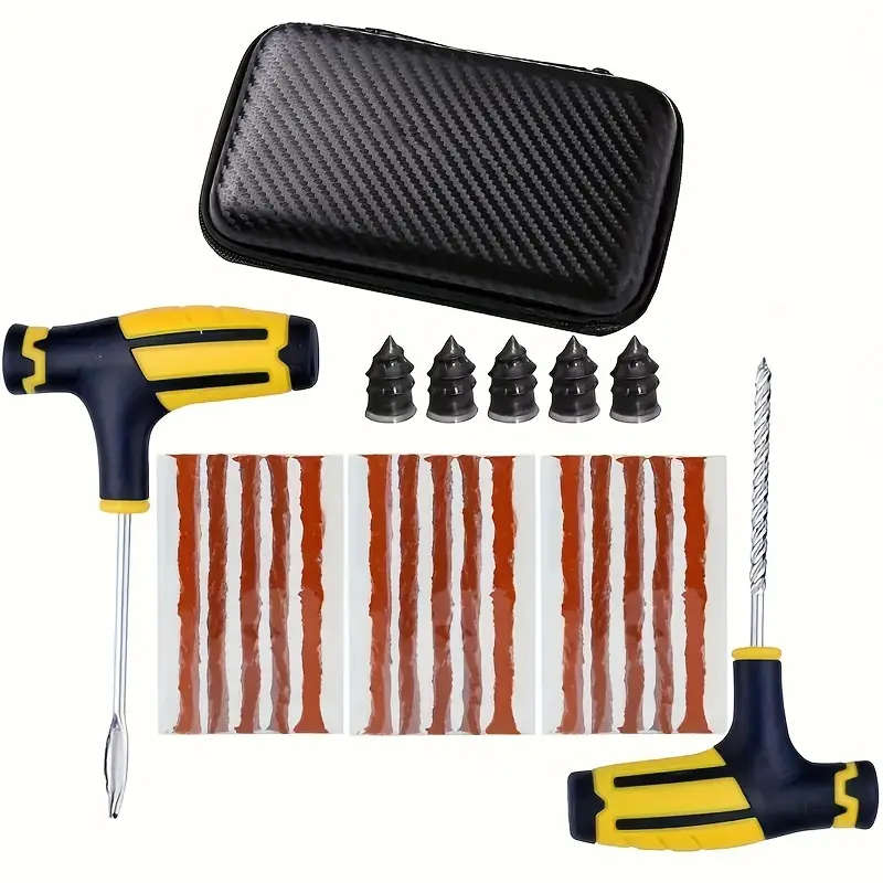 22Piece Car Tire Repair Kit with Emergency Puncture Repair Tools Plug Strips and Stirring Glue Quick