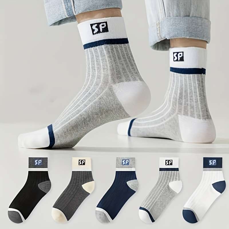 5 Pairs Loose Vintage Trendy Breathable Mid Calf Socks Pack One Size High Elastic Socks