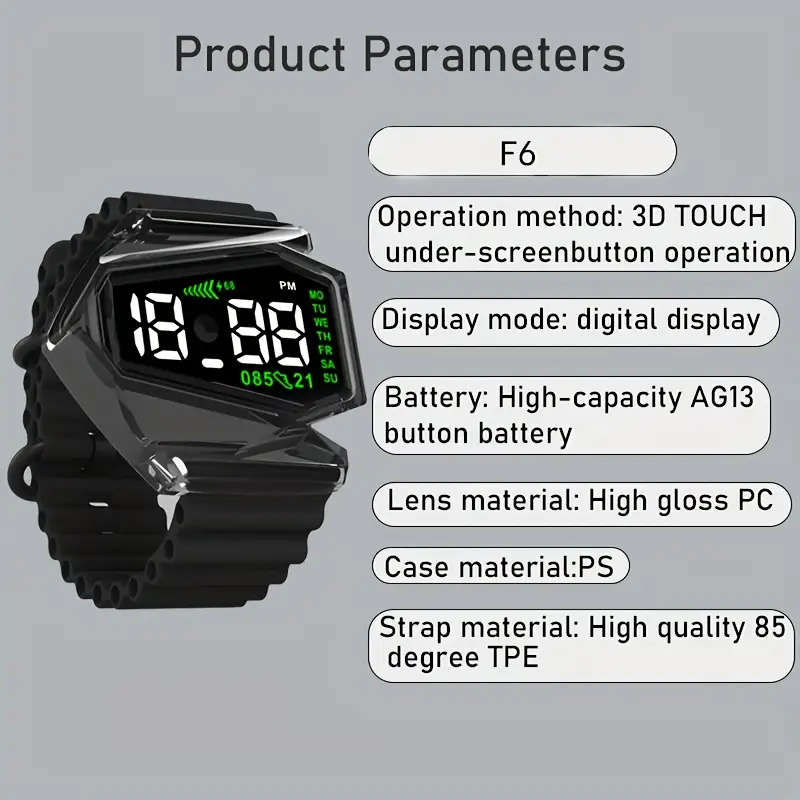 Men's & Women's Sports Digital Watch - Touchscreen Nightlight, Airplane Shaped with Black TPU Strap