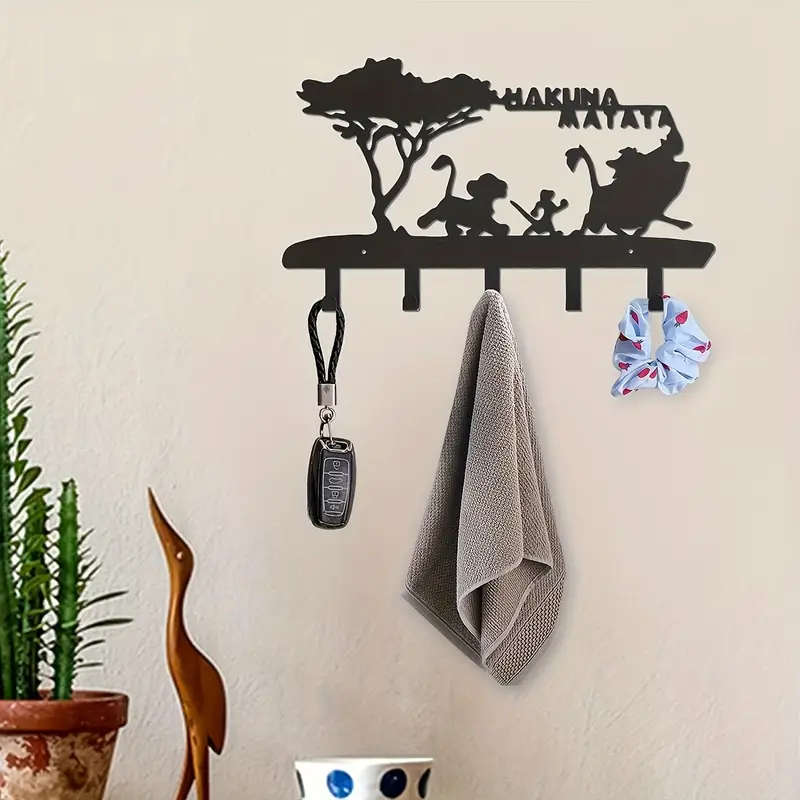 1pc Easy-Install Black Metal Key Holder With 5 Hooks - Wall Mounted Organizer Rack For Home Decor Co