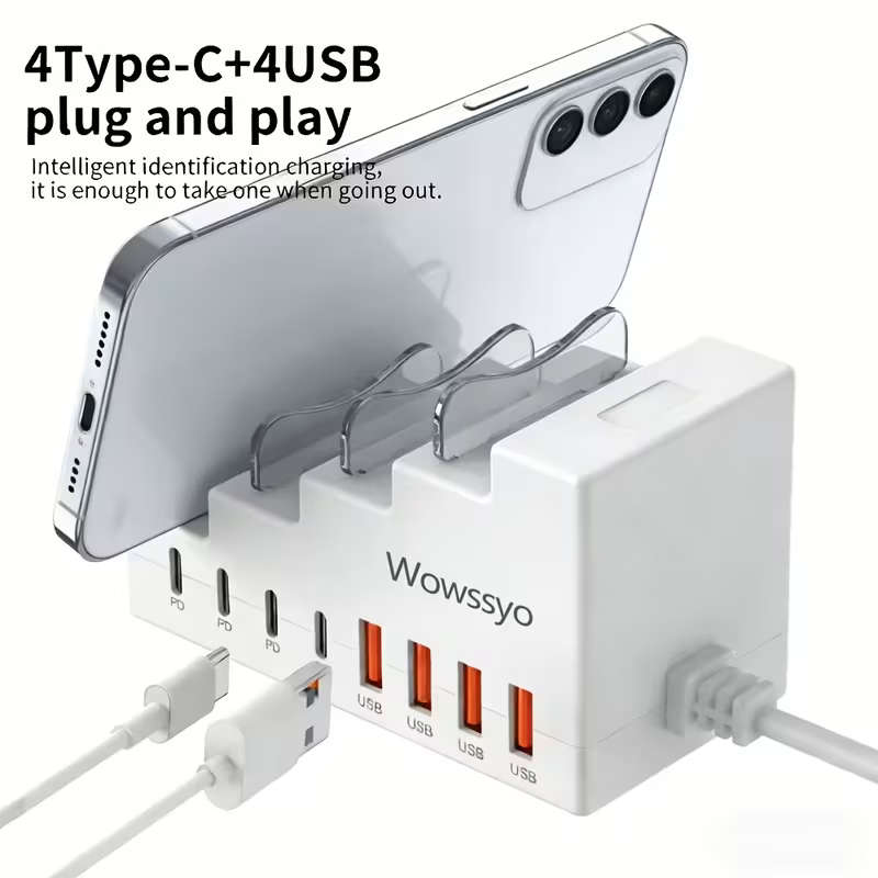 8 In 1 66W Fast Charging Station 4 USB Ports 4 Type-C PD Fast Charging Ports