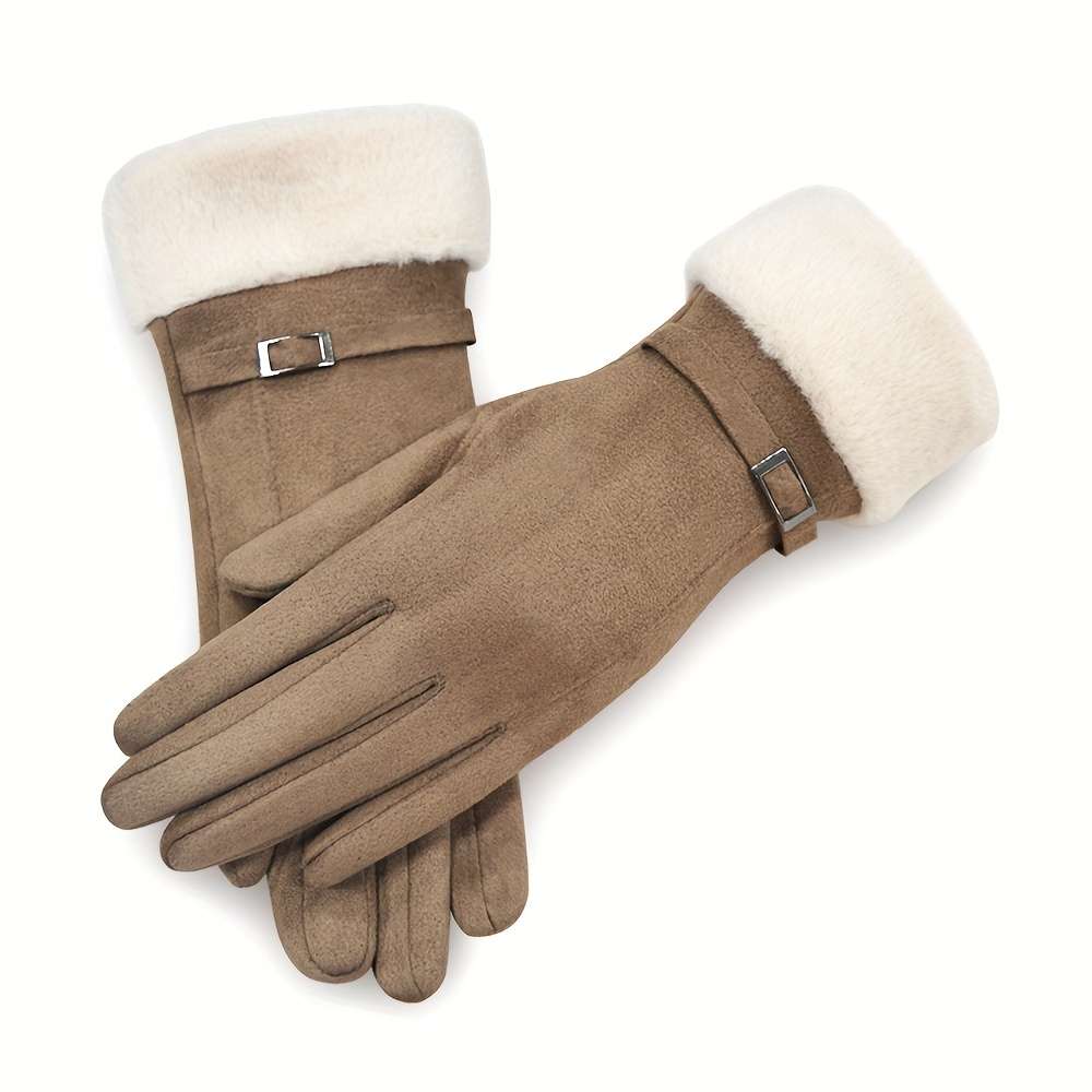 1 Pair Brown Plus Velvet Warm Gloves