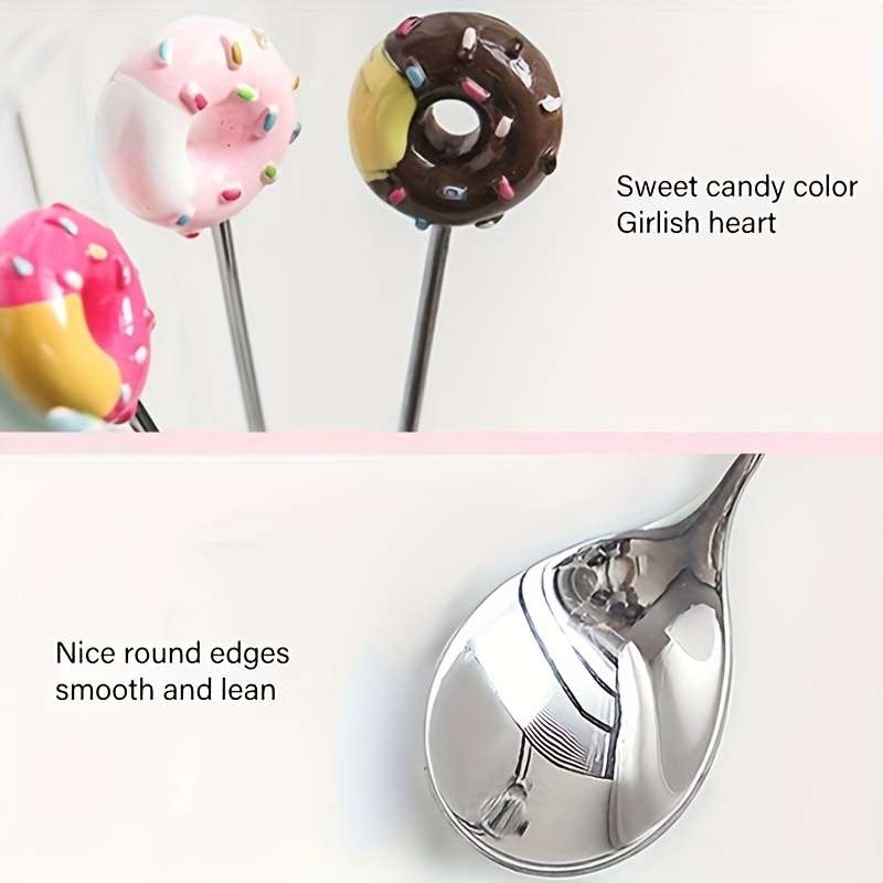 4pcs Cute Donut Theme Stainless Steel Coffee Spoon Fork Elegant Golden Dessert Spoon Fruit