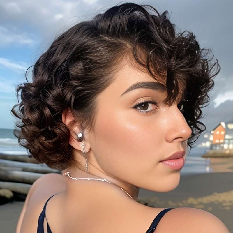 1Pc Black 35.56cm Fashion Design Wig