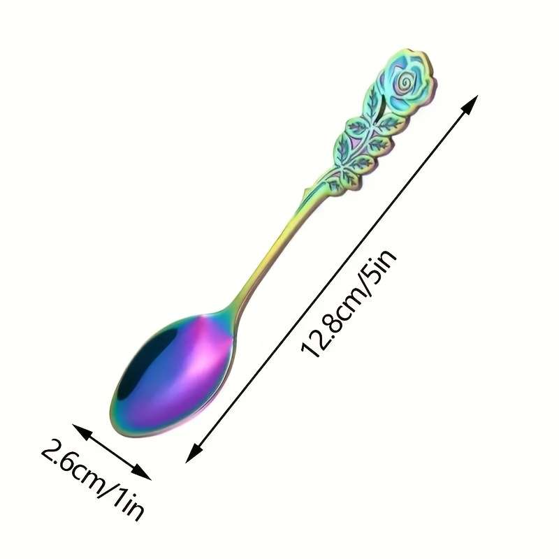 6pcs set stainless steel colored coffee spoon elegant Rose Flower design durable metal Teasp
