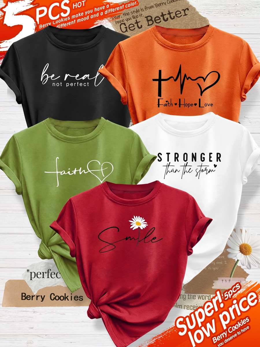 Womens T Shirt Color Army Green Orange Red White Black Sizes