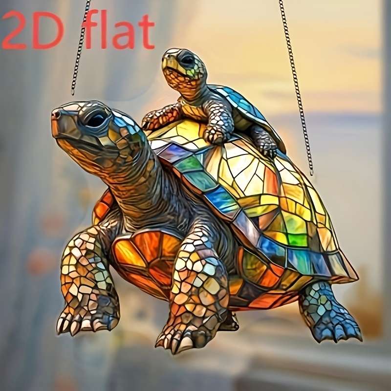 2D Flat Vibrant Stained Glass Style Turtle Light Catcher 20.32Cm X 18.03Cm Acrylic Wall Hang