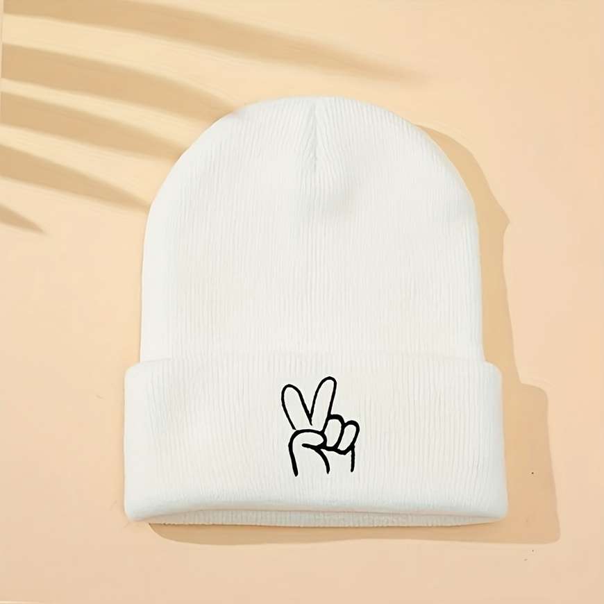 1pc One Pack Gesture Pattern Embroidered Knitted Hat Fashionable and Versatile Same Model for Men