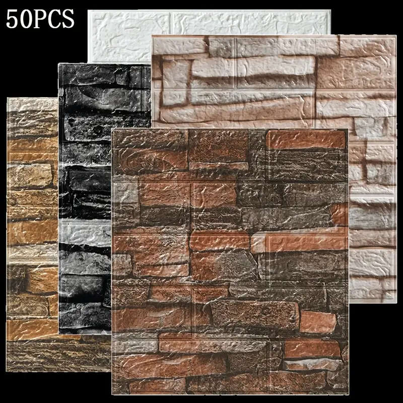 50pcs Brick Texture Self-Adhesive 3D Wall Stickers
