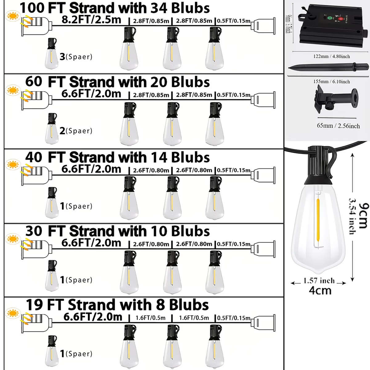 1 String Of ST38 Solar-Powered LED Lights With 8 Modes And Remote Control