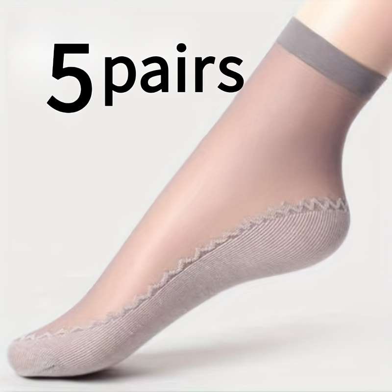 5 Pairs Light Beige One Size High Elastic Socks