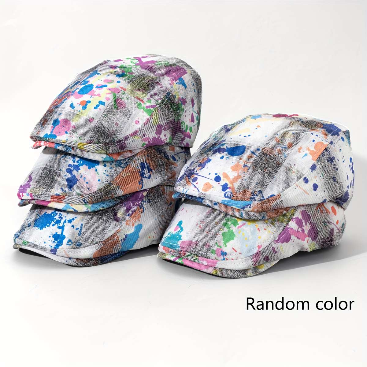 1pc Tie-Dye Print Adjustable Newsboy Cap Breathable Polyester Random Color Splatter Design