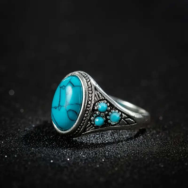 Unique Synthetic Turquoise and Gold Plated Ring