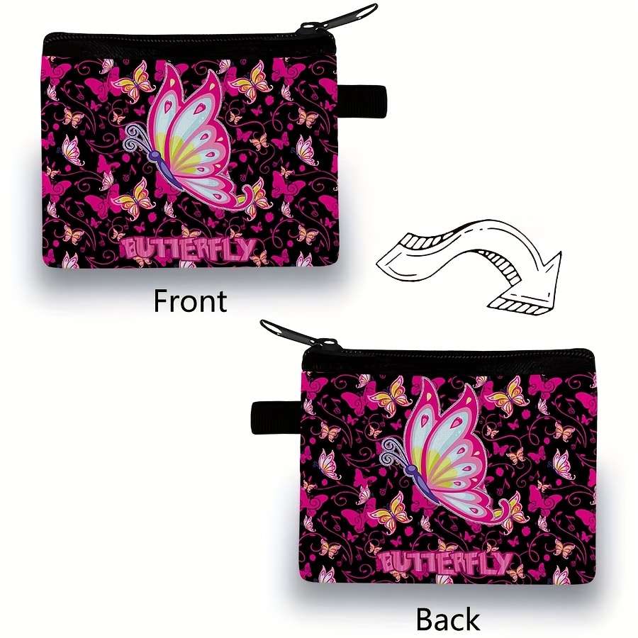 Butterfly Pattern Coin Purse Cute Fashion Storage Bag Polyester Material Durable Lightweight B