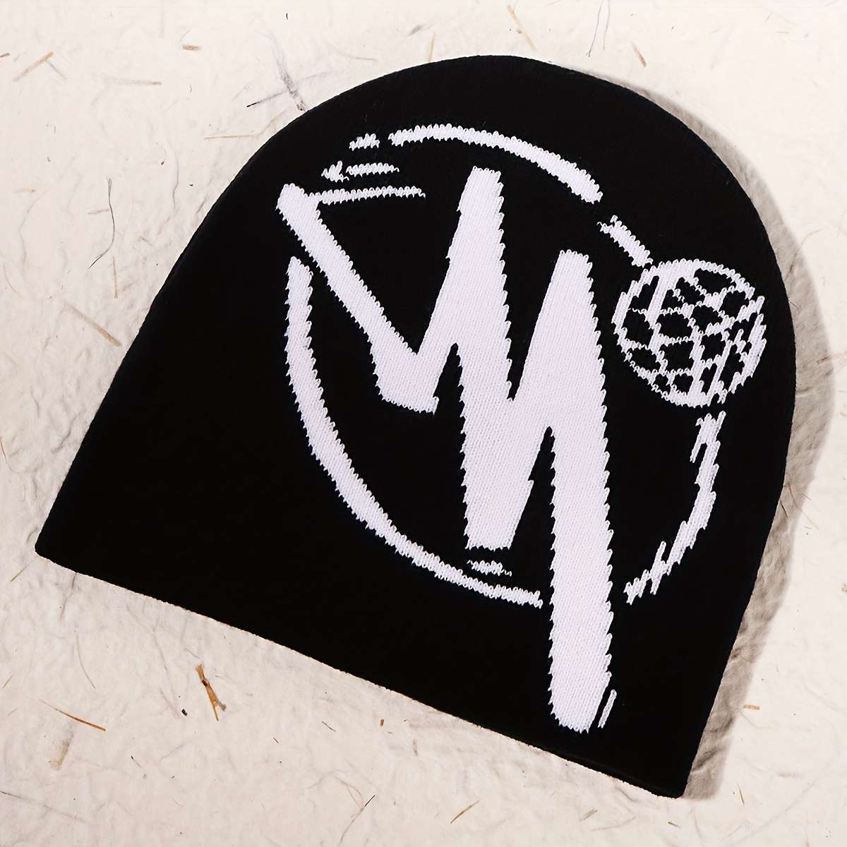Festive Knit Beanie Hat with Bold 'M' Design Available in Multiple Colors