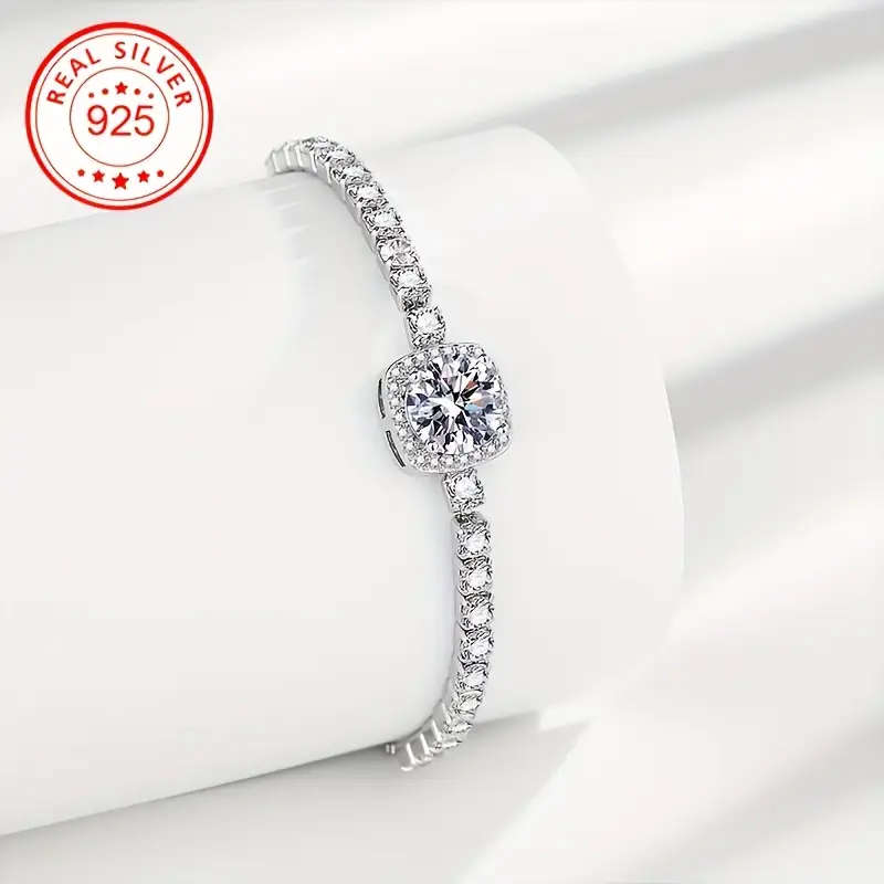 Boho Style 925 Womens Tennis Bracelet with Cubic Zirconia - Sparkling, Adjustable