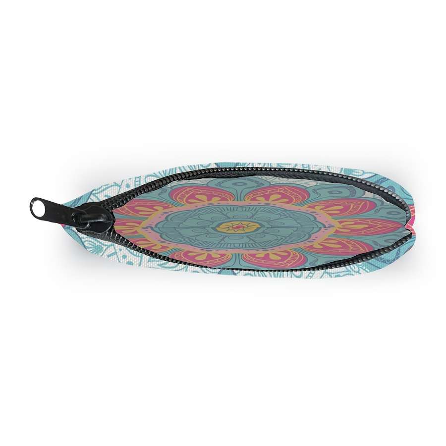 Stylish Mandala Print Zipper Pouch Lightweight Durable Polyester Coin Purse With Vibrant Flor