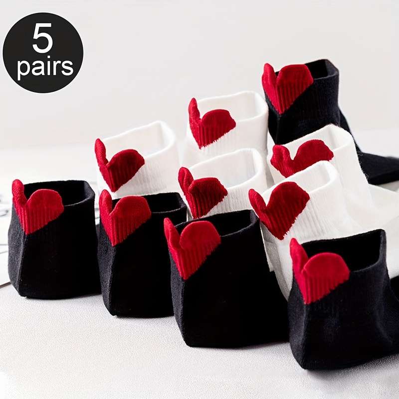 5 Pairs White Background Blue Heart One Size High Elastic Socks