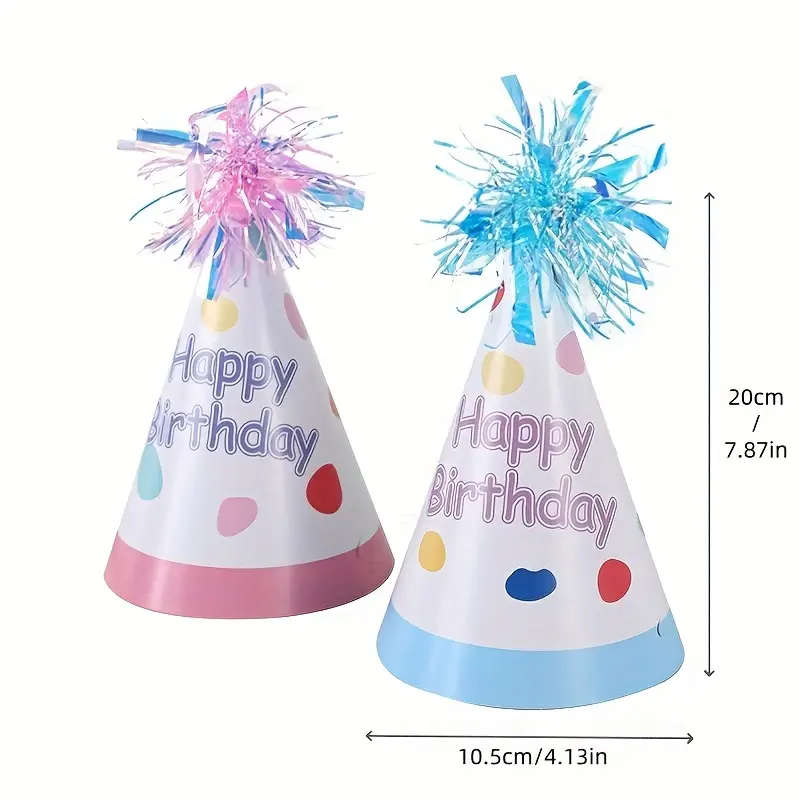 6pcs Macaroon Tinsel Birthday Hats