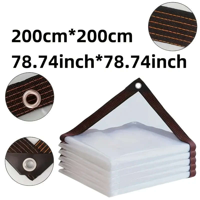 1pc Of Transparent Waterproof Tarpaulin Oilcloth Covering Film With Cable Ring Size 200x200cm