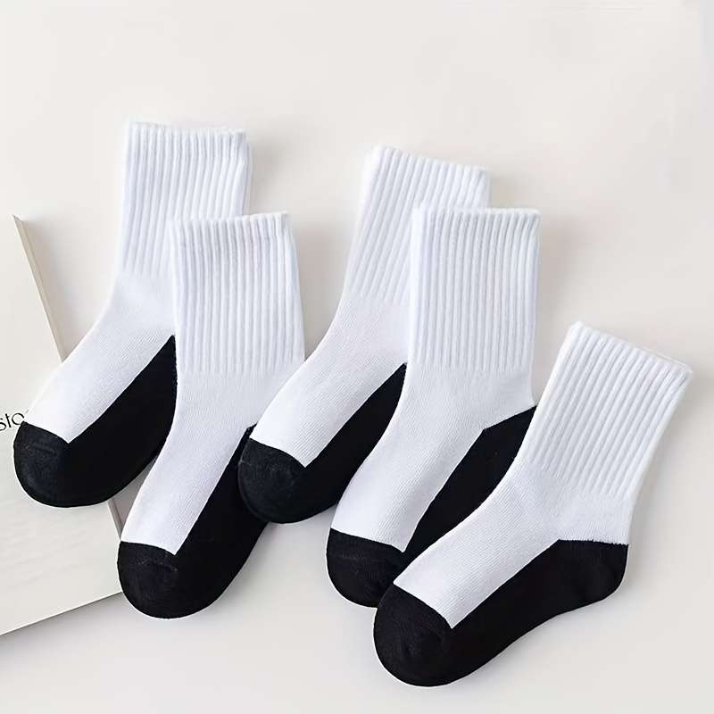 5 Pairs Black And White Base Color One Size High Elastic Socks