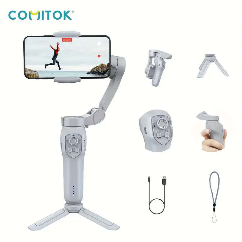1pc Handheld Gimbal 3-Axis Stabilizer with Smart Gesture Control USB Charging Wireless 2550mAh Lithi