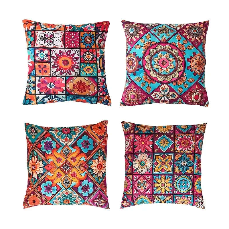 4 Piece Bohemian Peach Light Beige Pillow Covers 45.72 x 45.72 cm