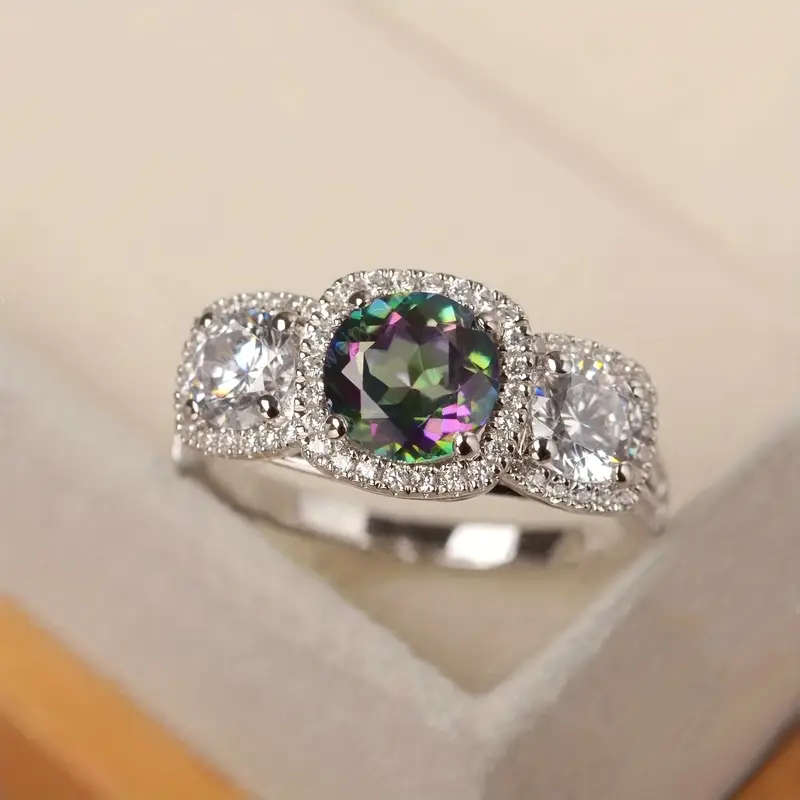 Elegant Women's Ring with Colorful Cubic Zirconia