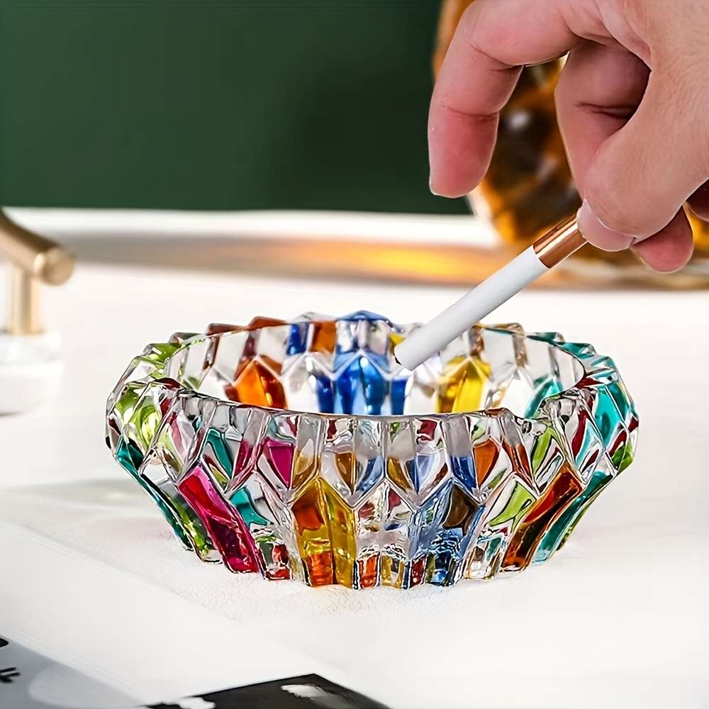 1pc Elegant Glass Ashtray Round Colorful Design for Home and Office Decor Perfect for Living