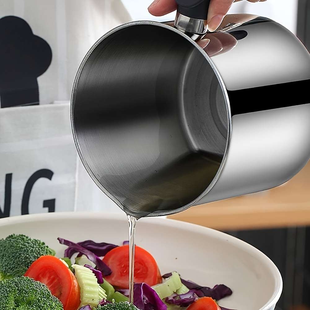 1pc Stainless Steel Kitchen Grease Container with Strainer Easy-Pour Handle Ideal for Cooking Oi