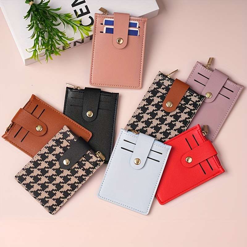 1pc Solid Trendy Card Holder Buckle Vertical Design For Traveling Shopping