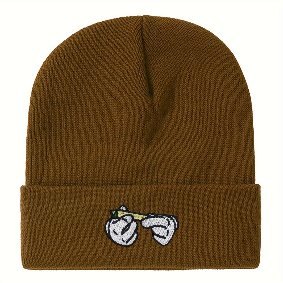 Stretchy Lightweight Embroidered Beanie Cigarette Holder Knit Skull Cap