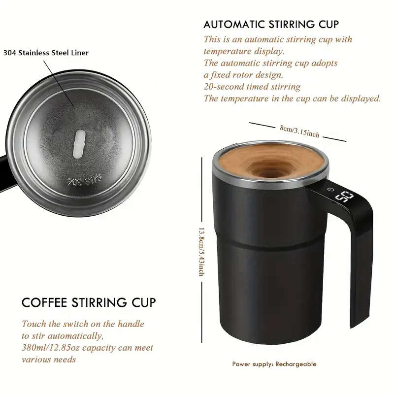 1pc Electric Coffee Stirring Cup USB Rechargeable Digital Display Magnetic Mixer ABS Material Lithiu