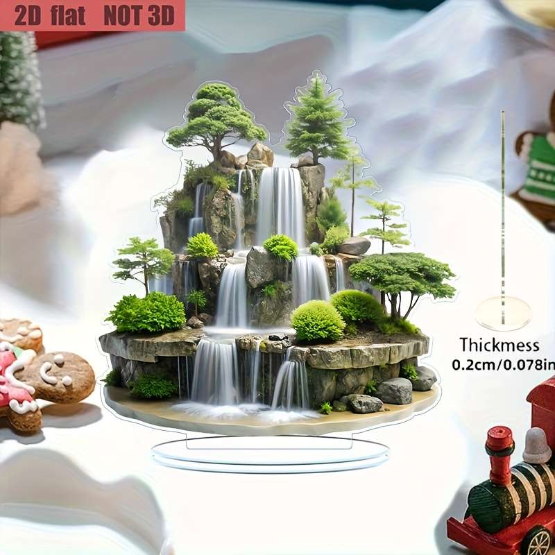 1pc 2D Flat  Acrylic Crystal Waterfall Mountain and Tree Desktop Decoration Set Versatile Home The
