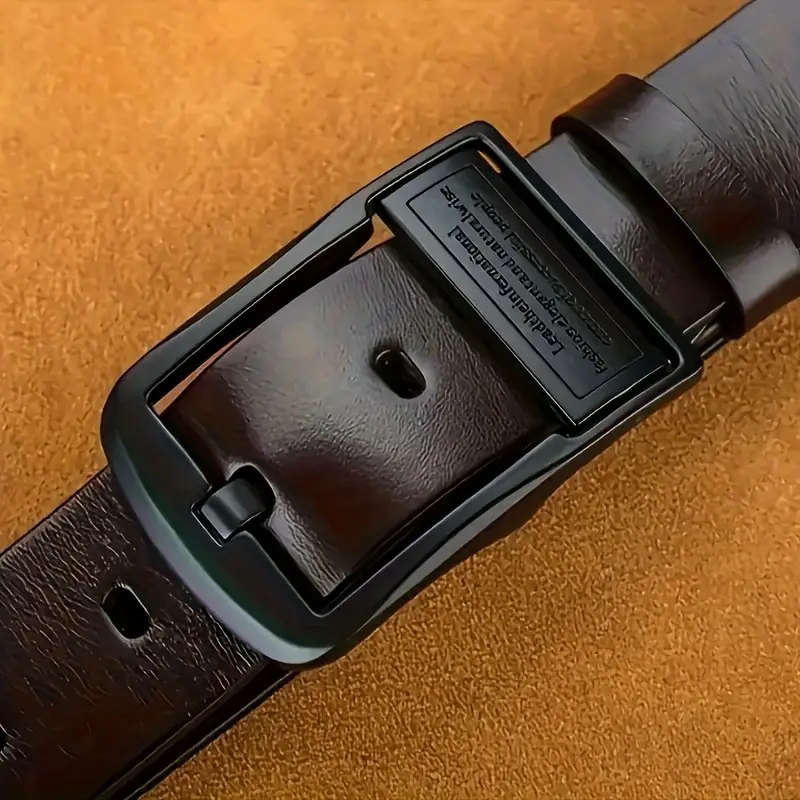 Men's Leather Belt with Black Alloy Buckle - L/XL Size