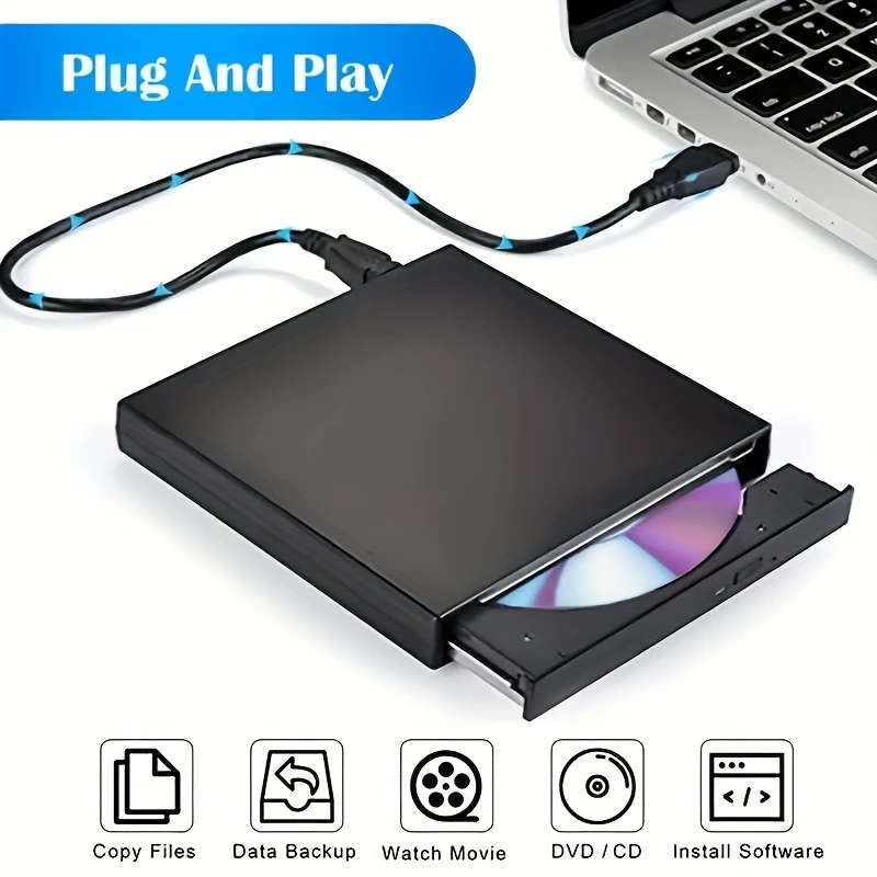 1pc USB External CD DVD Drive for Laptop Plug Play Slim Optical Disk Drive Shockproof Quiet Operatio