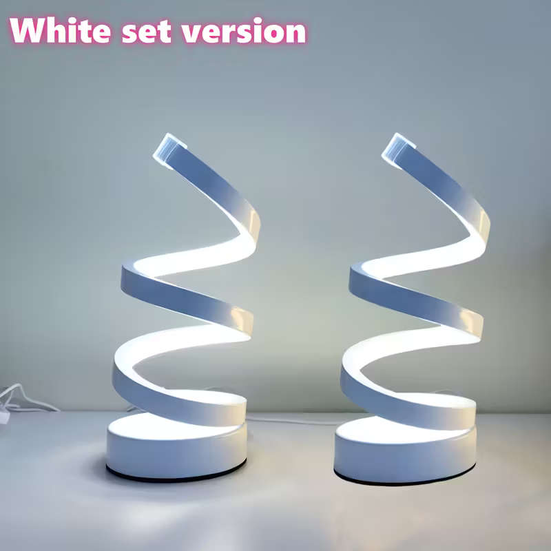 Two Modern Geometric Spiral Table Lamps Space Black Suit Version