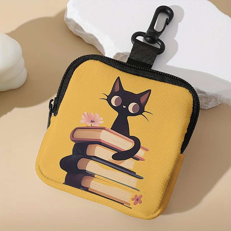 Book Cat Pattern Printed Coin Purse With Buckle And Zipper Pocket Multifunctional Storage