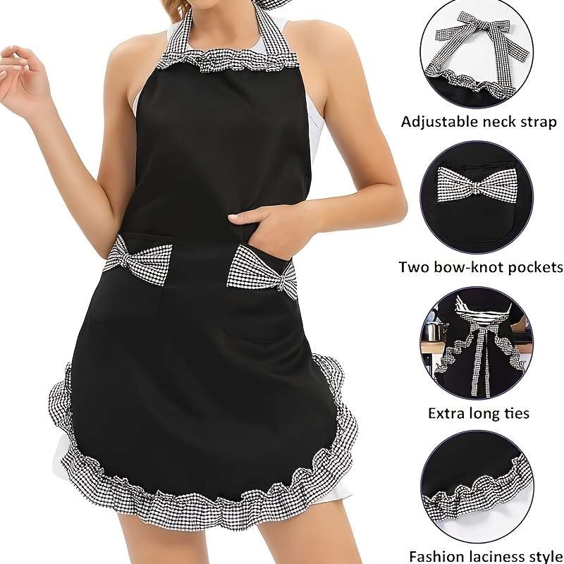 1pc Cute Bow Tie Apron Designed for Cooking Featuring Two Pockets for Small Items Suitable for Ac