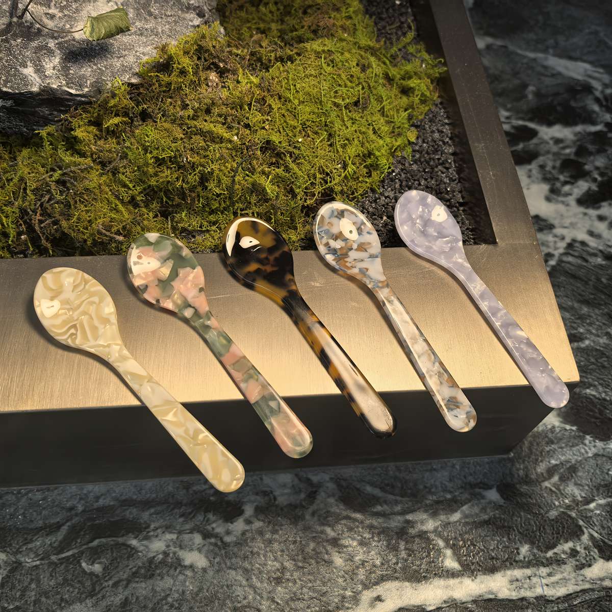 5pcs set 11.58cm Vibrant Butter Dessert Knives Ice Caviar Spoons Stirring Teaspoons Sty