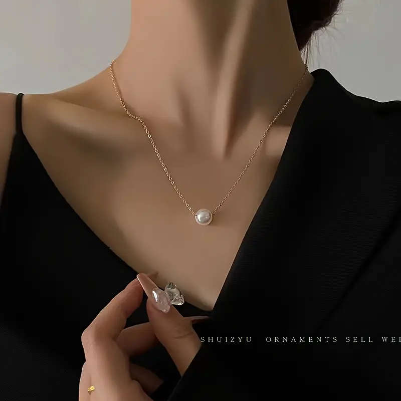 Golden-Tone Faux Pearl Pendant Necklace for Women