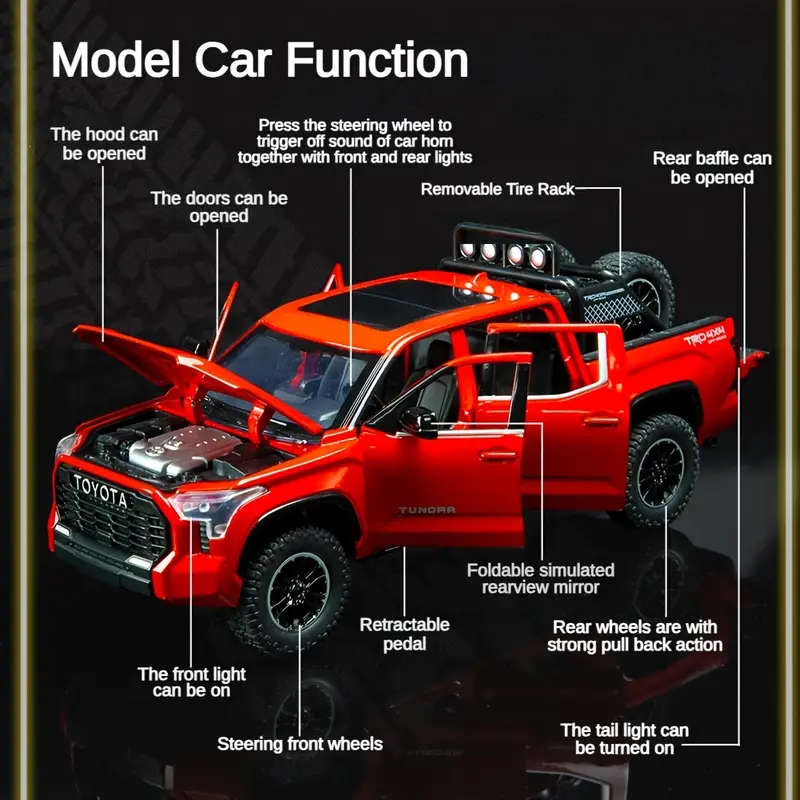 TOYOTA 1/24 Scale Zinc Alloy Metal Truck Die-Cast Model Toy with Pull-Back Action