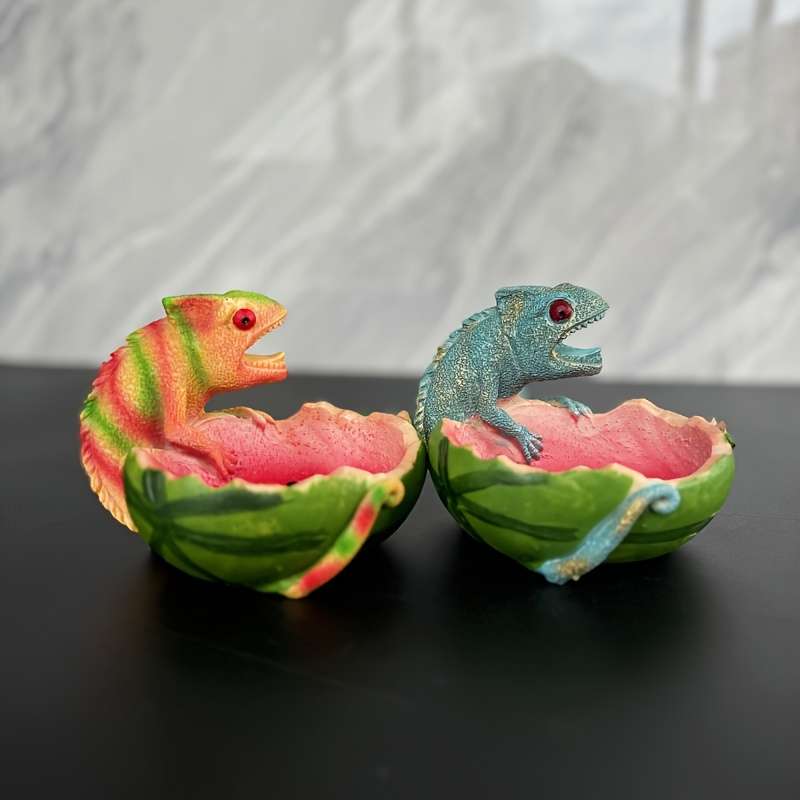 1pc Modern Resin Chameleon Lizard Watermelon Shaped Ashtray Animal Theme Irregular Tabletop De