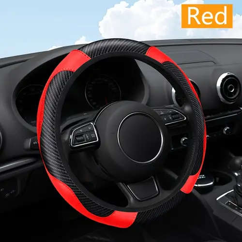 1pc Steering Wheel Cover Carbon Fiber PU Leather Anti-Slip Steering Wheel Protector Universal 38.1 c