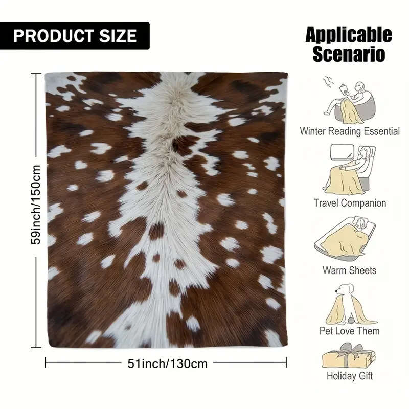 Cowhide Pattern Printed Throw Blanket - Vintage Style