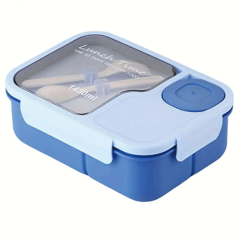 1pc 1450ml Bento Lunch Box with Utensils Leak-Proof Divided Lunch Container Microwavable Stackable R