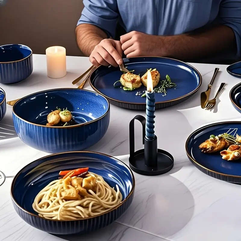 One of 26.67cm Blue Porcelain Plate - Reactive Glaze Ceramic, Kitchen Tableware