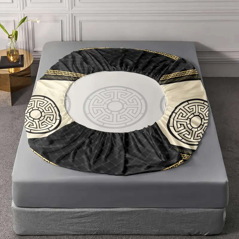 3-Piece Stylish Classic Dark Grey Gold Ring Fitted Sheet Set 200cm*220cm