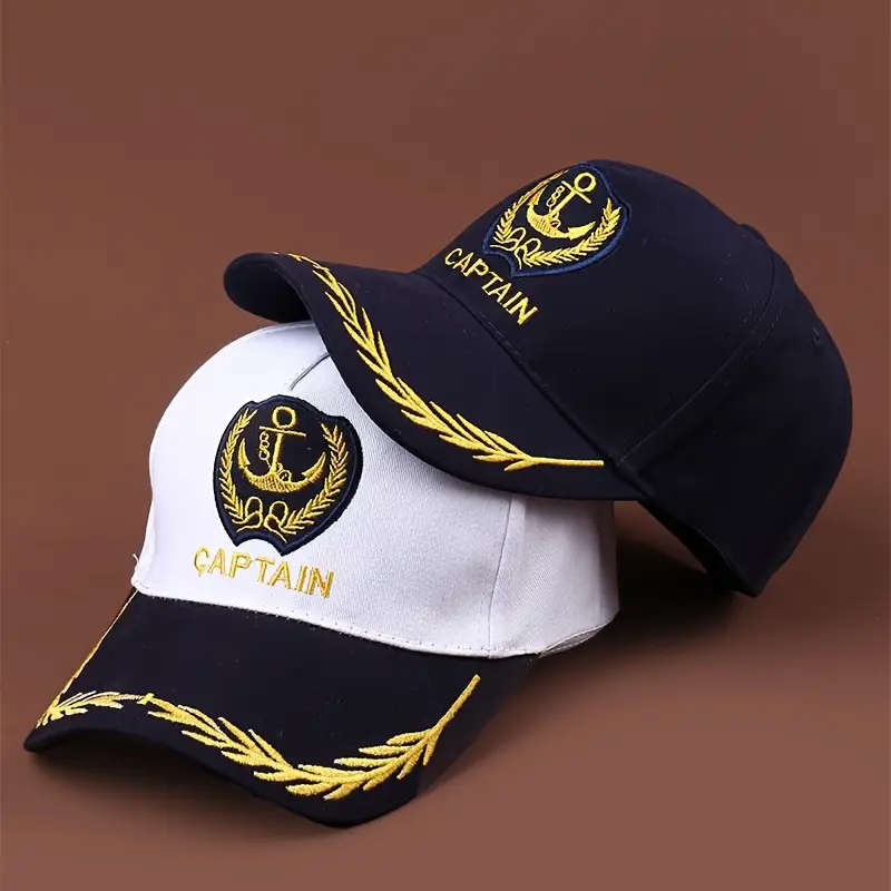 Adjustable Baseball Cap With Anchor Design Lightweight Polyester Non-Stretch Woven Ideal